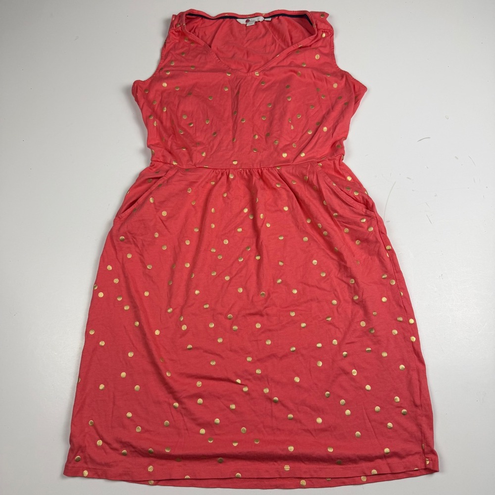 Boden Summer Pink Gold Polka Dot Soft Lightweight Jersey Dress Pockets US 8R
